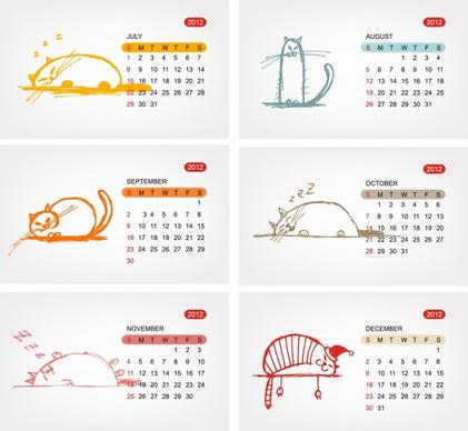 2012 calendar templates cats sketch flat handdrawn retro