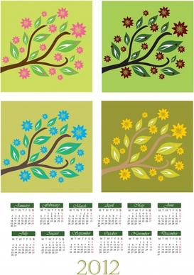 2012 calendar vector cartoon tree