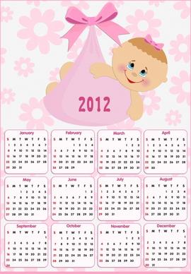 2012 calendar template cute pink petals kid sketch