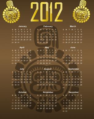 2012 calendar template tribal mask element decor
