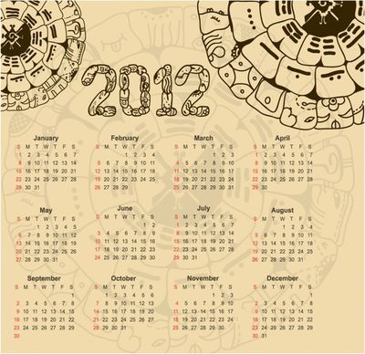 2012 calendar template oriental retro handdrawn elements