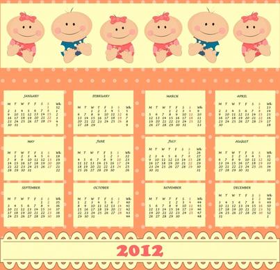 2012 calendar template cute babies sketch
