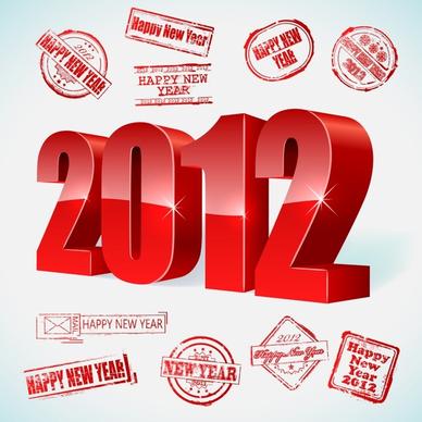 2012 new year elements red stamps 3d numbers