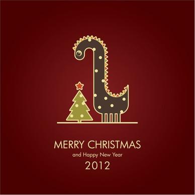 christmas new year banner fir tree dinosaur sketch