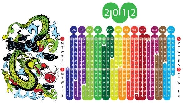 2012 year of the dragon calendar 1 vector