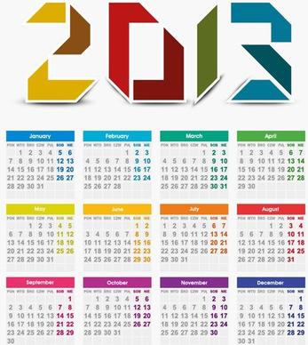 2013 Year Vector Calendar