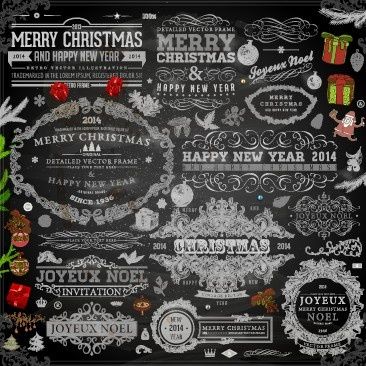 2014 christmas black decoration and labels vector