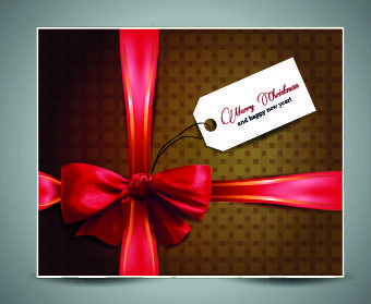 2014 christmas bow greeting card vector set