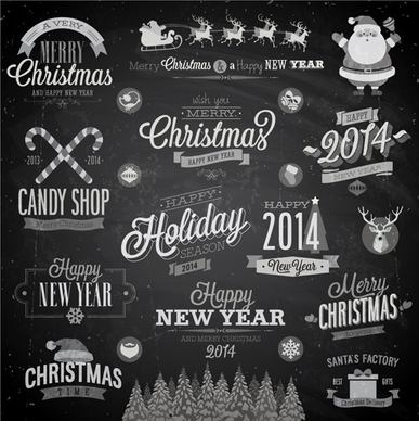 2014 christmas dark labels with ornaments vector set