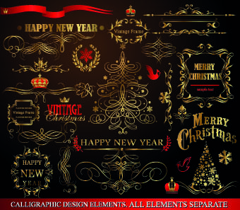 2014 christmas gold calligraphic decoration elements vector