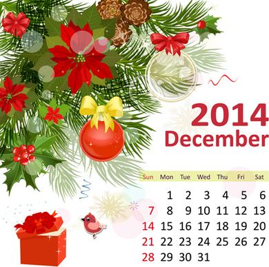 2014 floral calendar december vector