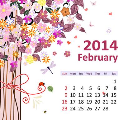 2014 floral calendar february vector