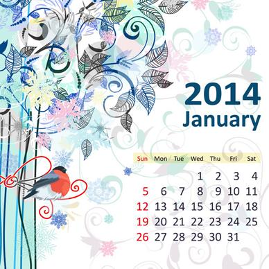 2014 floral calendar january vector