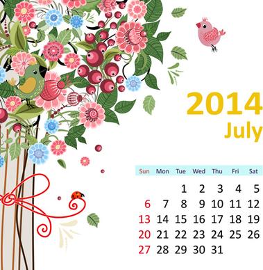 2014 floral calendar july vector