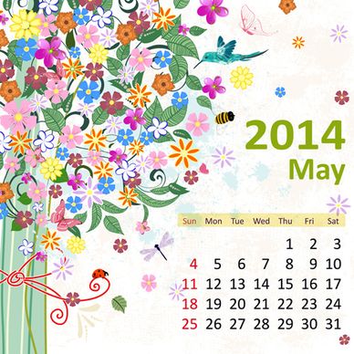 2014 floral calendar may vector