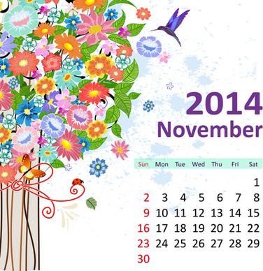 2014 floral calendar november vector