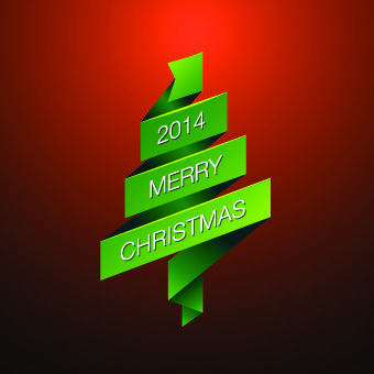 2014 merry christmas green ribbon background vector