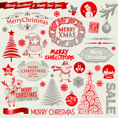 2014 new year and christmas labels with decor vector