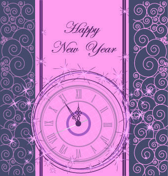 2014 new year clock glowing background vector