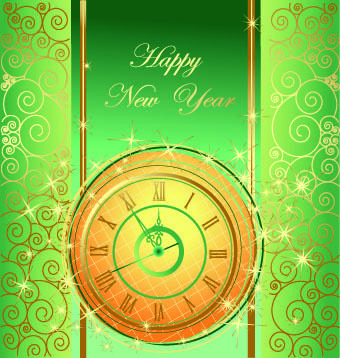 2014 new year clock glowing background vector