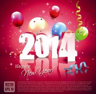2014 new year colored balloon background