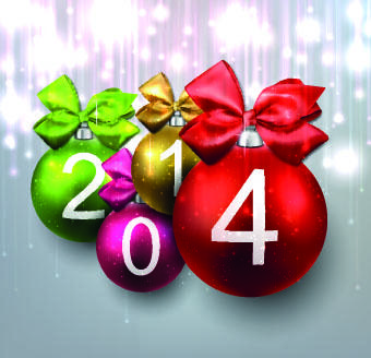 2014 with color christmas balls design vector
