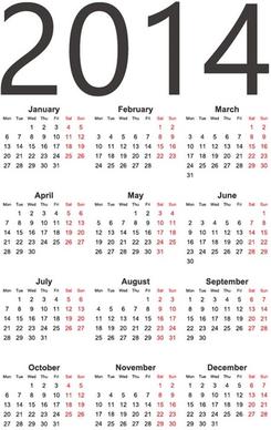 2014 year vector calendar