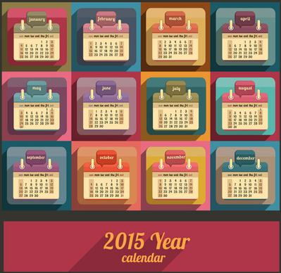 2015 calendar retro color styel vector