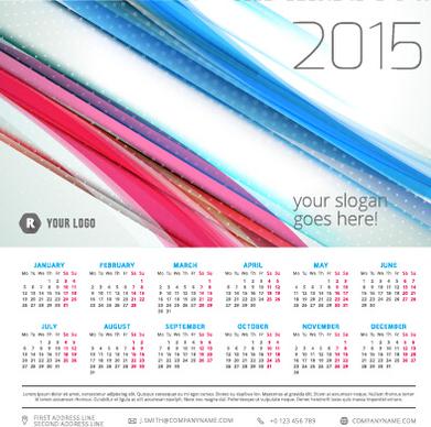 2015 calendar with colored lines vector