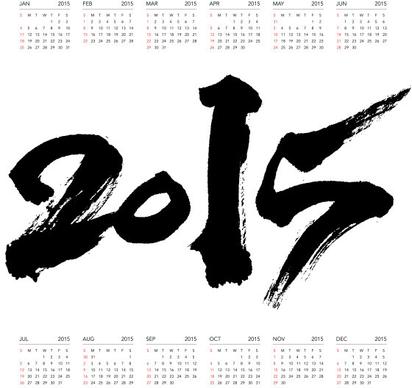 2015 calligraphy and calendar vector