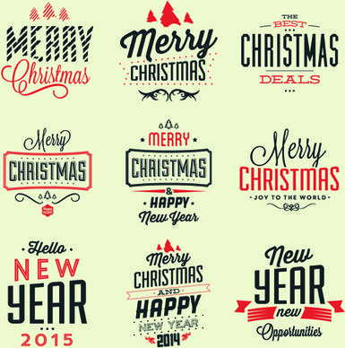 2015 chirstmas and new year retro logos