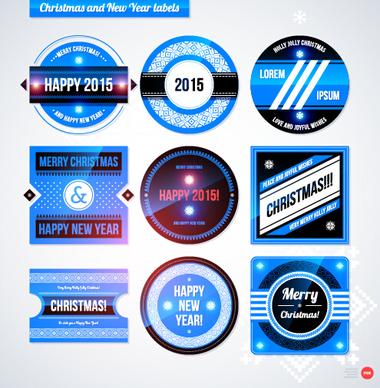 2015 christmas and new year labels blue style vector