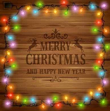 2015 christmas light frame and wooden background