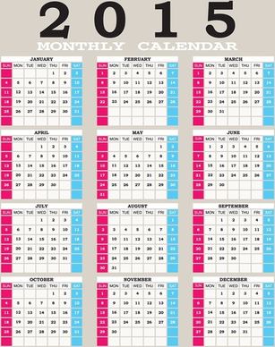 2015 grid calendar creative design vector