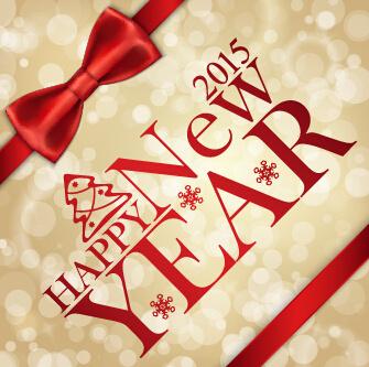 2015 new year red bow cards vector