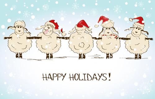 2015 new year with christmas and funny sheep vector