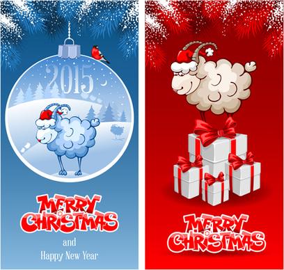 2015 new year with christmas sheep cards vector