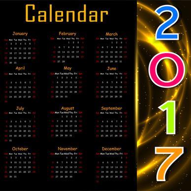 2017 calendar design on black background