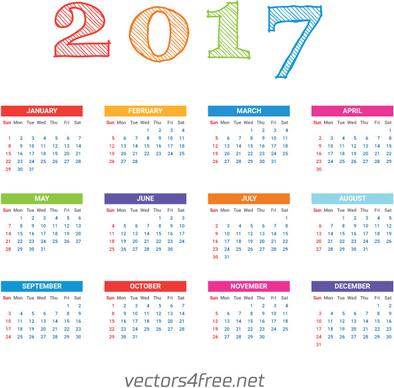 2017 calendar template vector