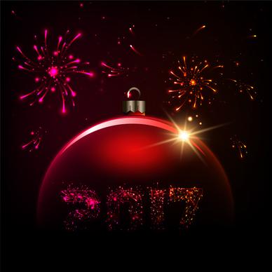 2017 card template illustration with fireworks and bauble