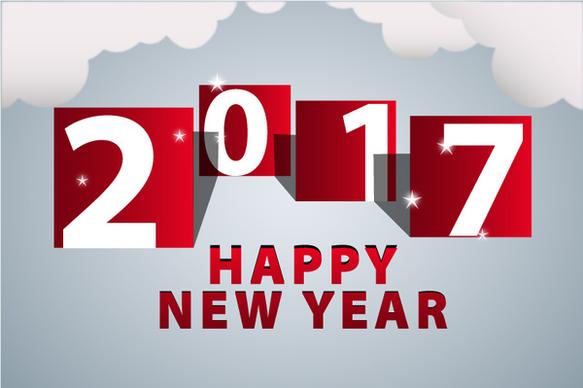 2017 new year template with cloud and red numbers