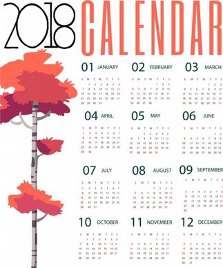 2018 calendar background autumn tree design