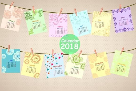 2018 calendar design clip hanging paper icons decoration