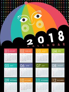 2018 calendar design stylized colorful umbrella icon