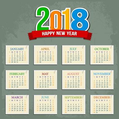 2018 calendar template flat squares sectors decoration