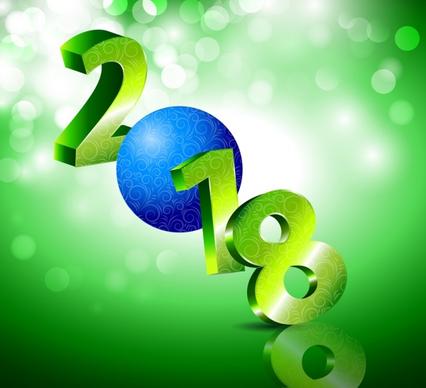 2018 new year background 3d number bokeh green