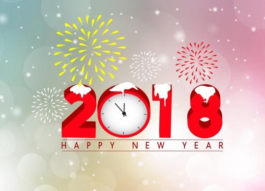 2018 new year banner fireworks numbers bokeh background