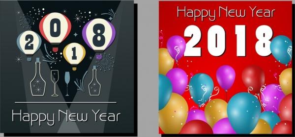 2018 new year banners wineglass balloons numbers decor