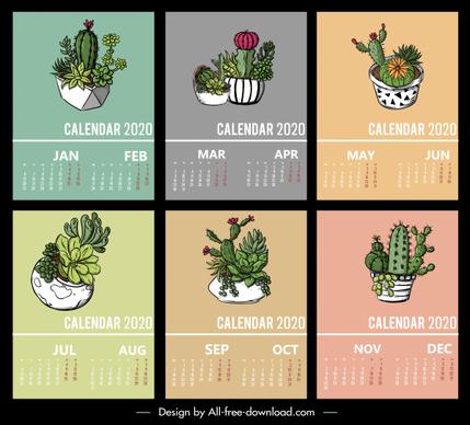2020 calendar template cactus pots decor classic design