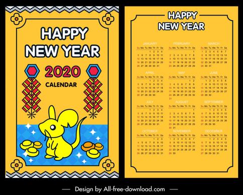 2020 calendar template colorful oriental decor rat icon